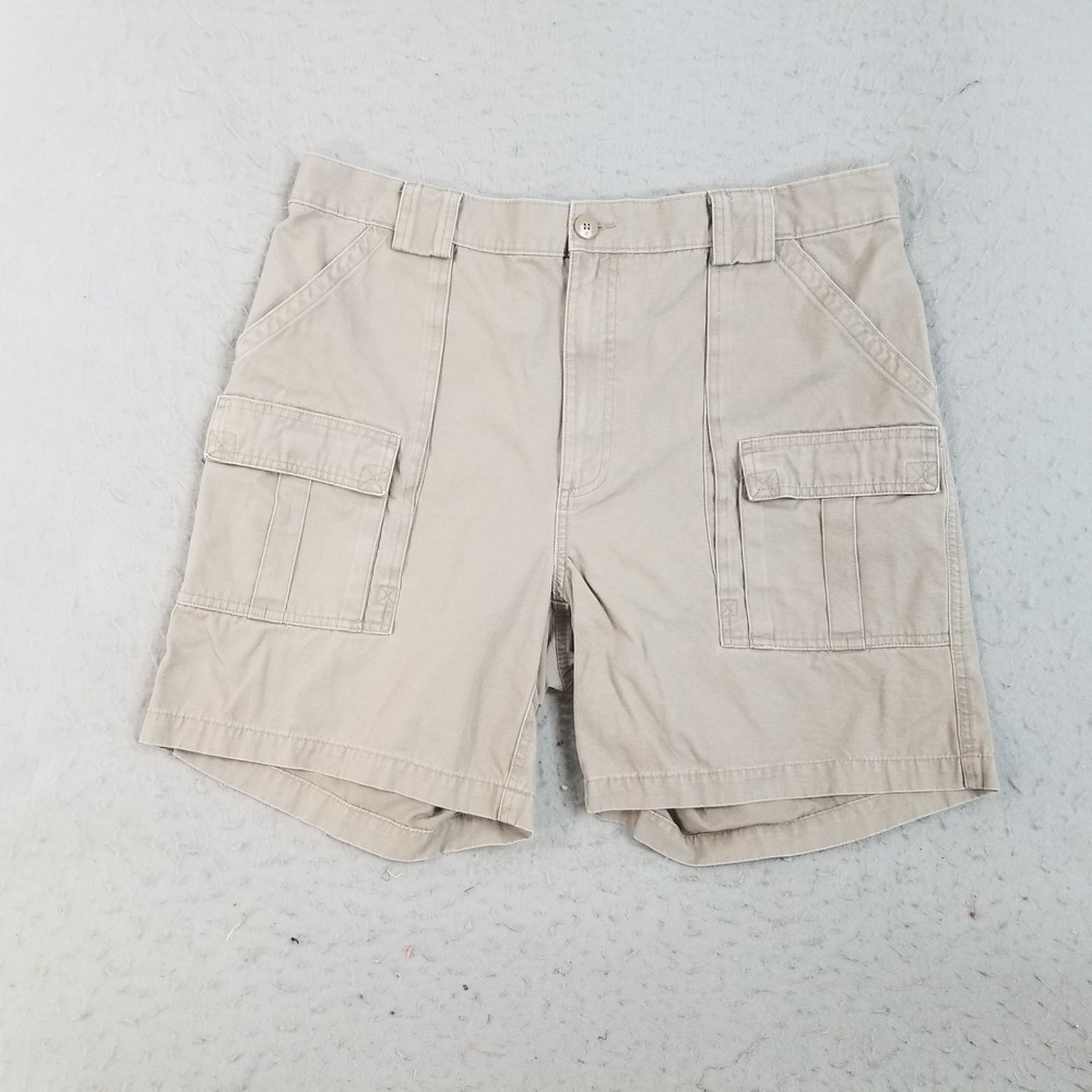 Weekender Cargo Shorts Men 40 Tan Khaki Cotton Canvas Utility Elastic Waist
